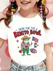 Benito Bowl 2026 Puerto Rican Football Hispanic Pride T-Shirt Cute Kid Tee with Puerto Rico Flag & Benito Bowl Graphic 100% Cotton Casual Round Neck Summer Top for Hispanic Month Gift Events & Casual Attire