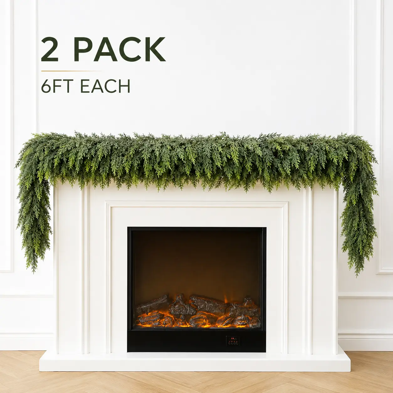 2 Pack 6FT Artificial Cedar Garland, Full & Realistic Christmas Greenery for Fireplace Mantel, Stairs, Front Door & Holiday Decor