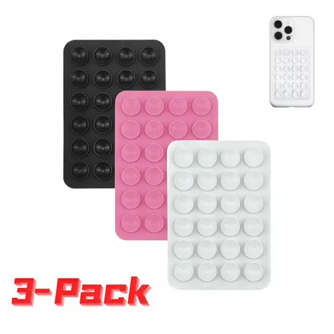 3-Pack Silicone Cell Phone Holder for Car, 24 Suction Cups Anti-Slip Secure Grip Stand, Universal Hands-Free for Smooth Surfaces, White/Pink/Black Car Interior Accessories (3-Pack Value)