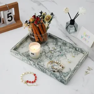 Luxury Natural Marble Tray, 12x8in Vanity Tray for Bathroom Counter, Kitchen & Modern Home Decor