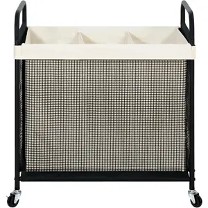 Laundry Hamper 3 Section, 120L Rolling Laundry Sorter Cart with Removable and Washable Liner Bag, Rolling Clothes Hamper with Metal Handle for Laundry Room and Bedroom