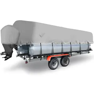 Garvee Pontoon Boat Cover 5.2-6.1m, Heavy Duty Waterproof Boat Tarpaulin with Adjustable Straps & Storage Bag, 300D Marine Oxford Fabric, Fits 17-20ft Pontoon Boats, Trailera​ble Windproof Design