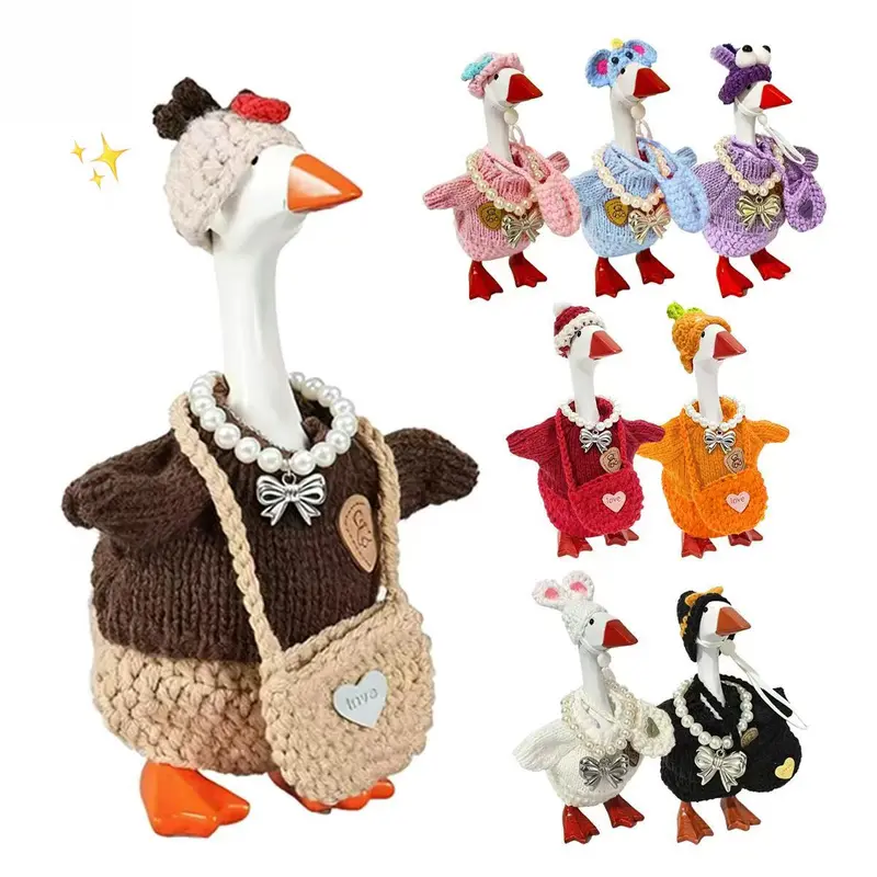 7-Inch Magnetic Goose Statue Knit Fabric Clothes Set - Vibrant, Durable Outfits with Cute Hat, Little Bag, 1 Mini Necklace, Softtouch Accessories, Charm Collectibles for Halloween Gifts (Toys & Hobbies DIY Specialty Supplies) Amigurumi Decoration