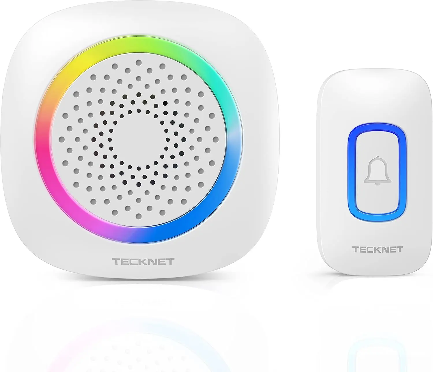 Wireless Doorbell with 1300ft Range, RGB Alarm Lighting, Battery-Powered IP66 Waterproof Design, 60+ Chimes, 5-Level Volume, 4.5-Year Battery Life, White for Home/Business