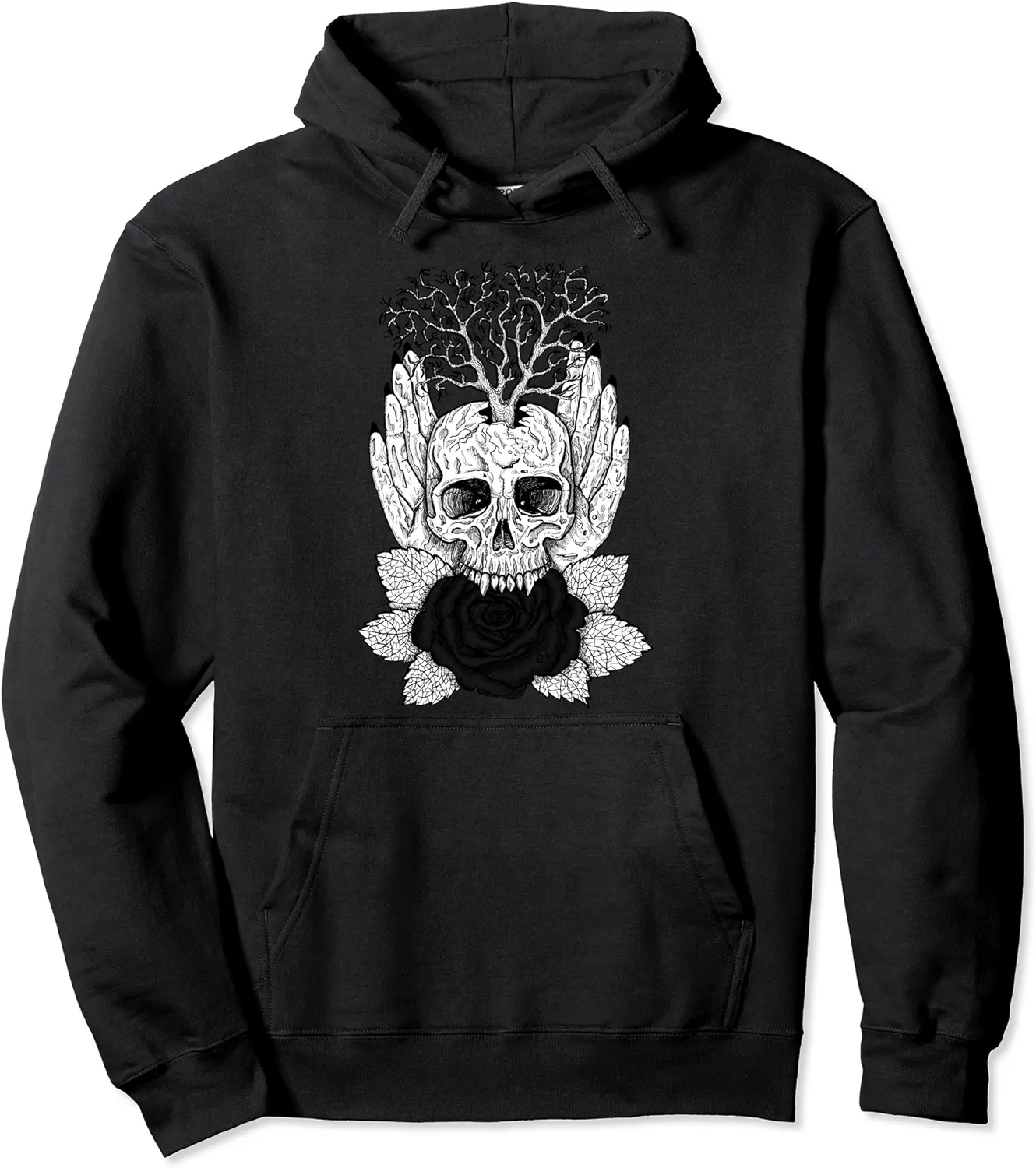 Alt Clothing Aesthetic Goth Vampire Skull Biting Black Rose Pullover Hoodie - Emilyschwe Shop 37B0BR14RFX7
