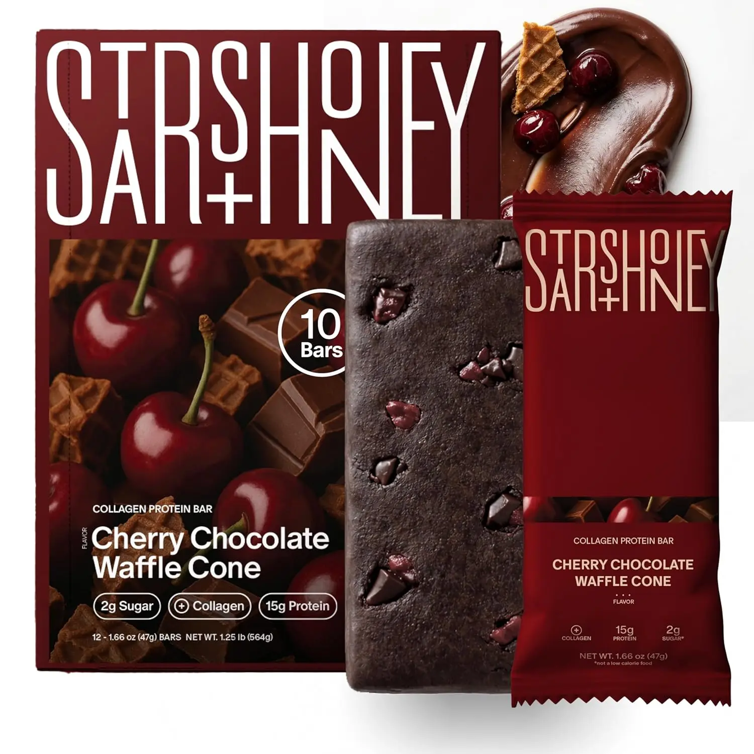 Stars + Honey | The Protein Bar – Cherry Chocolate Waffle Cone | 3 Types of Protein | All-Natural Ingredients | Gluten Free, Dairy Free, Soy Free, No Seed Oils, No Sugar Alcohols