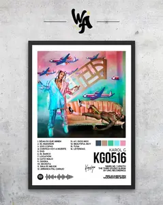 Modern Urban Pop Music Poster - Aesthetic Karol G "KG0516" Album Tracklist Wall Art - Vibrant Pastel Graphic Canvas Print - Spotify Code Design Wall Decor for Bedroom & Studio Gallery