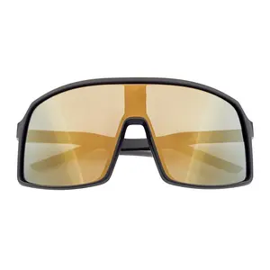 SENTRY Men's Large Sports Shield Sunglasses - Matte Black Frame, Gold Mirror Lenses, Men's Sunglasses