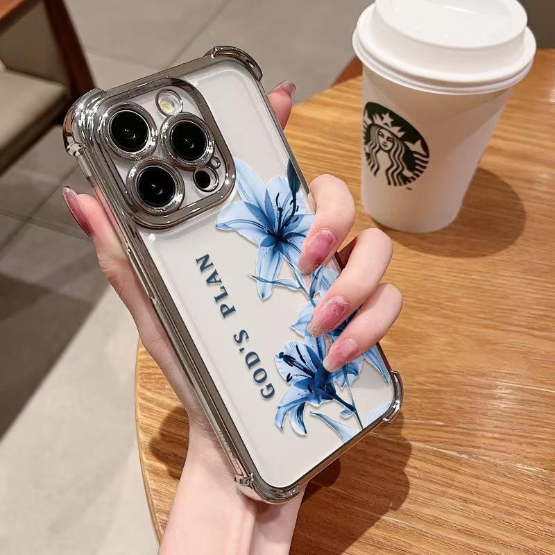 God's Plan Divine Purpose Blue Lily Illustration Phone Case. FourReinforced Corners Effectively Buffer Falling Impact, Wear-Resistant Ink Makes Pattern Not Easy To Fade. Suitable for iPhone 17.16.15.14.13.12.