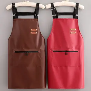 Name HW33173 Adjustable Sleeveless Apron for Chef Waiter Barbecue Hairdresser Polyester Faux Leather Household Apron with Pocket Kitchen Supplies