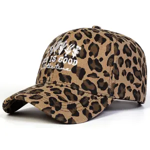 Unisex GOD IS GOOD ALL THE TIME Letter Embroidered Leopard Baseball Cap Outdoor Adjustable Sunscreen Leisure Hat Spring Autumn Travel Tourism Beach Vacation