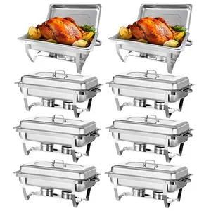 8 Pack 8QT Full Size Chafing Dish Buffet Set, Stainless Steel Food Warmer Kit with Lids, Food Pans, Water Pan and Fuel Holders for Restaurant Catering Parties Weddings