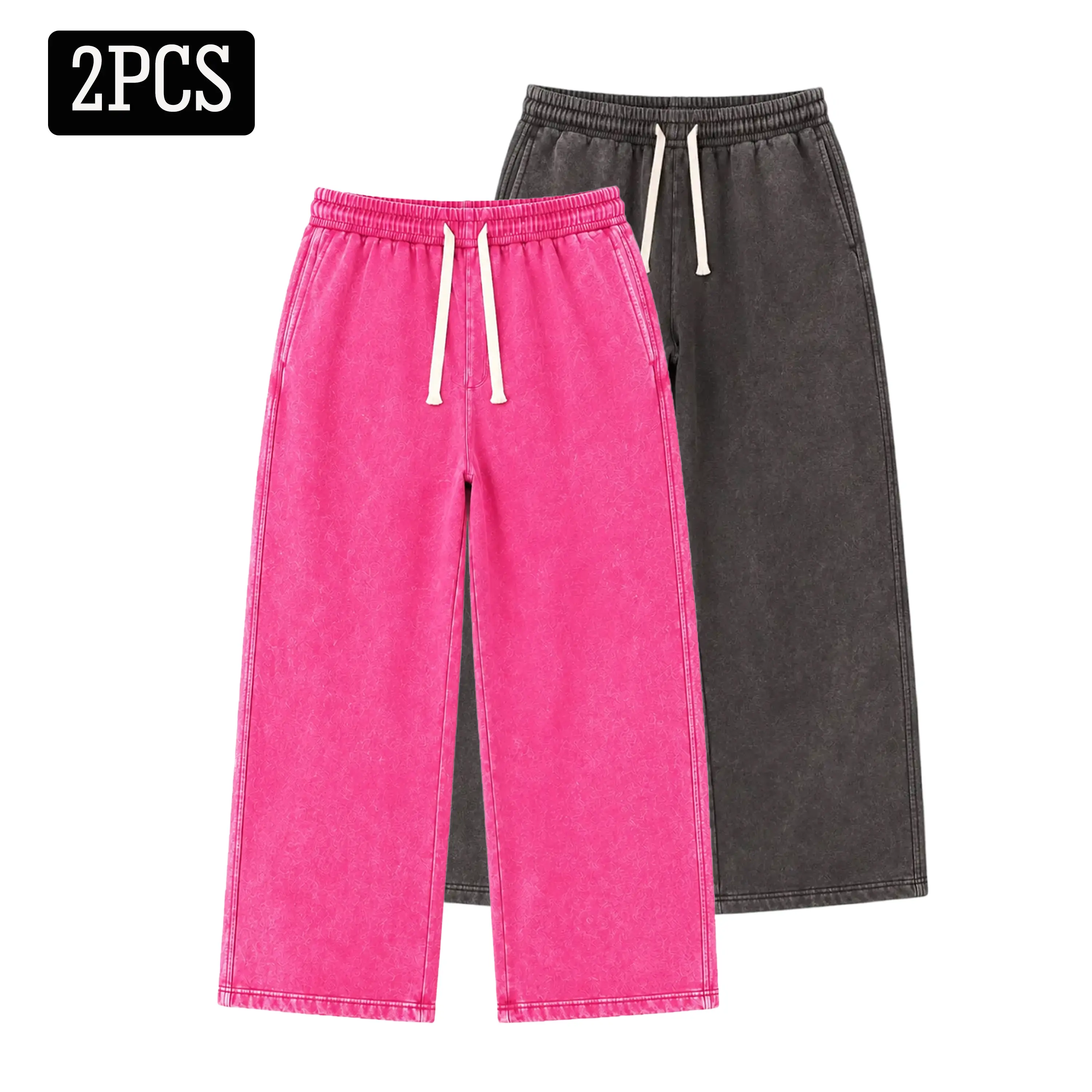 Men's Unisex Premium Cotton Acid-Wash Fleece Casual Straight-Leg Sweatpants - Soft, Warm, Comfortable Athletic Long Pants, Campus Style Back-to-School Gift