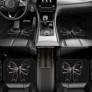 Set of 4 Hand-Illustrated Pink Bow Car Floor Mats Designed for All Weather Conditions. Made of Polyester, These Non-Slip Mats Fit Universally in Cars, Suvs, And Pickup Trucks