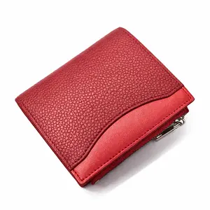 Red Leather Bifold Wallet for Women Slim Cute & Elegant Full-Grain Cowhide RFID Blocking 8 Card Slots Zipper Coin Pocket