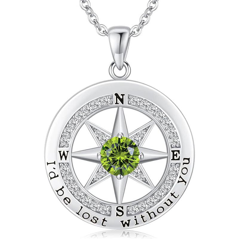 Personalized 12 Birthstone Compass Necklace | 925 Sterling Silver with Gold/Rose Gold/White Gold Plating + Zircon, Birth Month Jewelry for Women, Ideal Birthday Gift