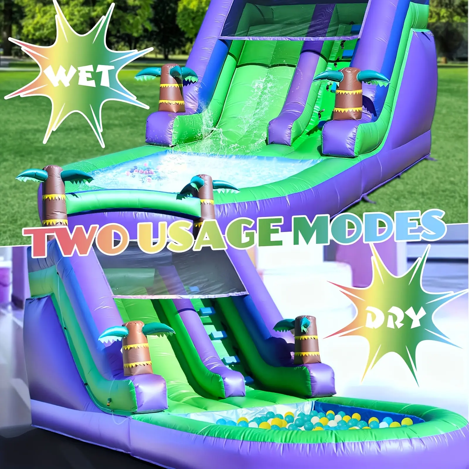 Inflatable Water Slide Pool, Swimming Pool/Ball Pool/Ball Pit, Ideal For Adult Summer Water Fun And Birthday Parties, Made Of 100% PVC Material, Includes A Blower For Easy Setup And Use