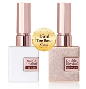 Double Rhythm 2 Pcs 15ML No Wipe Gel Top Coat and Base Coat Set Clear Glossy Gel Kit Soak Off UV LED (Base and Top Coat)