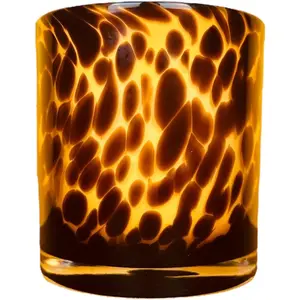 Tortoise Shell Glass Candle Holder - Votive and Small Pillar Candle Holder - Leopard Print - Cheetah Print - Animal Print - Tortoiseshell - Candle Jar - Wedding - Holiday Decor - Large