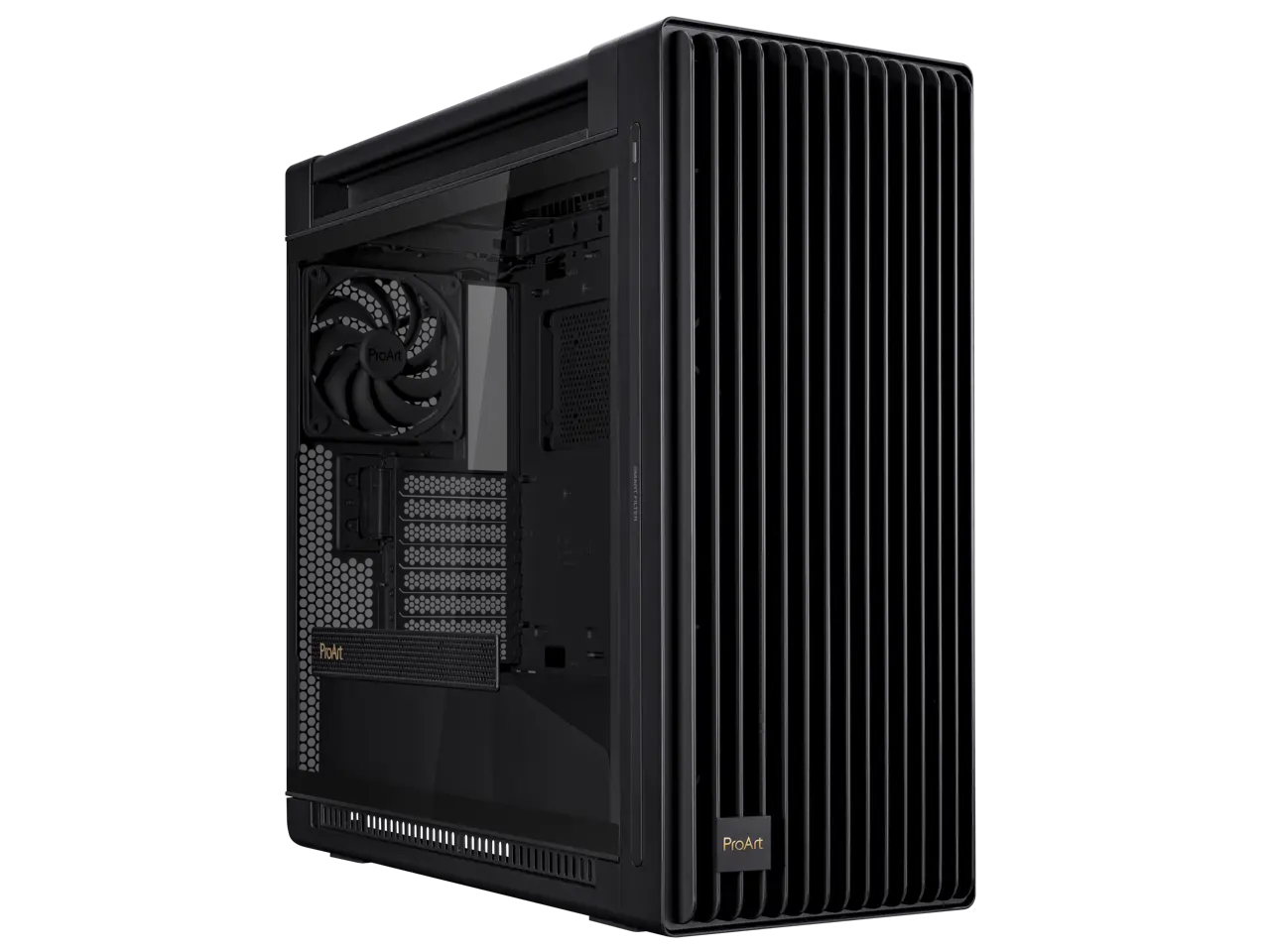 ASUS ProArt PA602 E-ATX Computer Case, 420mm radiator support, Dual 200mm built-in fans, front panel IR dust indicator, power lock latch, tool-less PCIe mounting & GPU Holder, 20Gbps USB-C front I/O