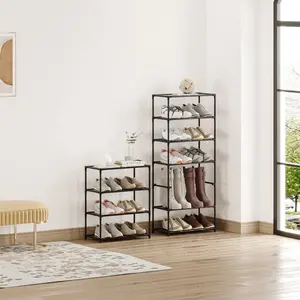 Small Shoe Rack 6-8 Pairs Sturdy Shoe Shelf 4-Tiers Narrow Stackable Shoe Organizer,Lightweight Kids Shoe Racks for Entryway, Doorway and Closet（Black）