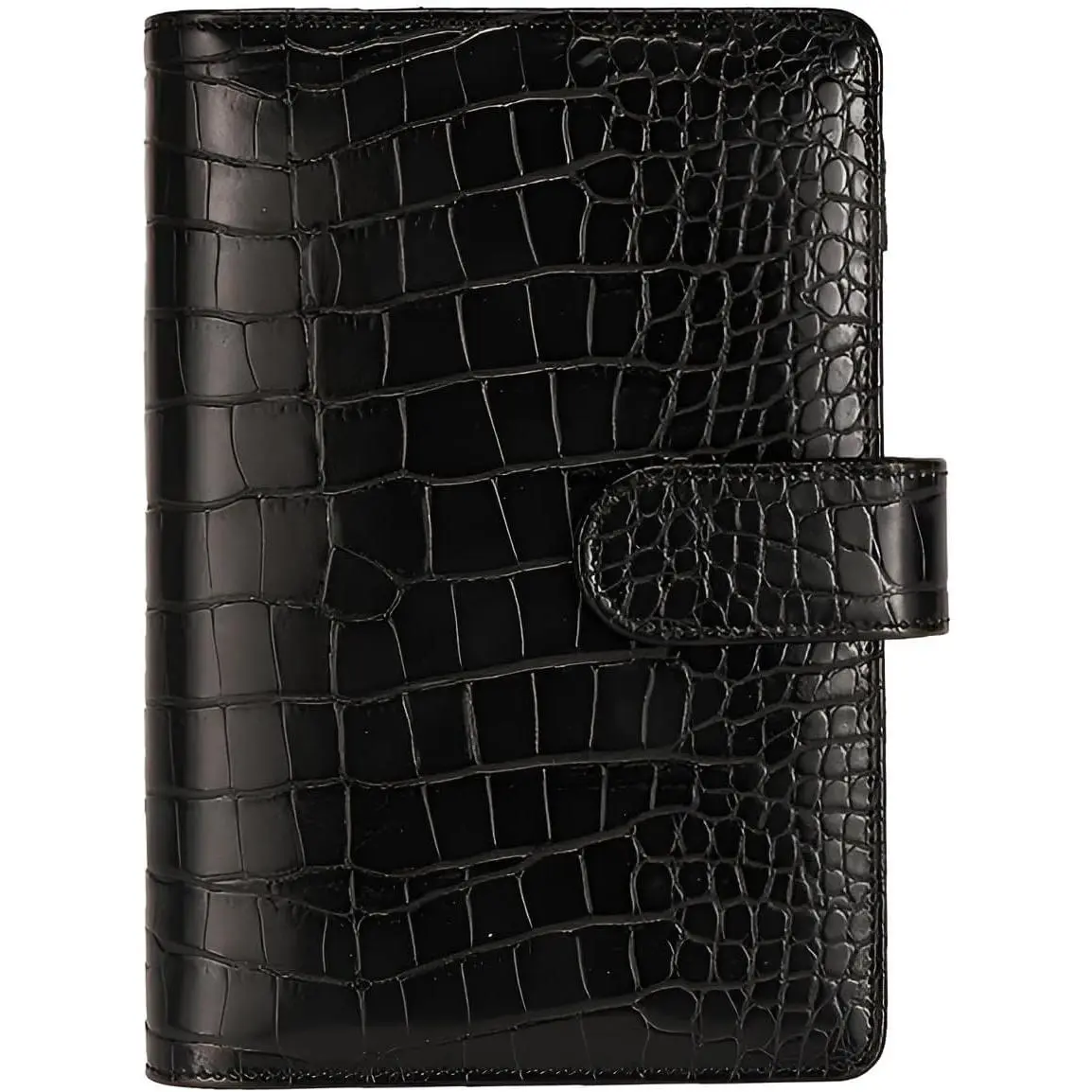 A6 6 Ring Budget Binder - Crocodile  Leather Notebook Binder, Small Refillable Planner Cover with  Buckle, Black