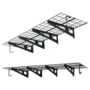 VEVOR 2-Tier Heavy Duty Wall Garage Shelving, Summervibes,Summervibes, 8 Pack 1 x 3 ft Steel Wall Mounted Shelving Unit with Hooks, 24 x 72 Inch Per Shelf Floating Storage Metal Rack, 1000 lbs Total Weight Capacity, Black