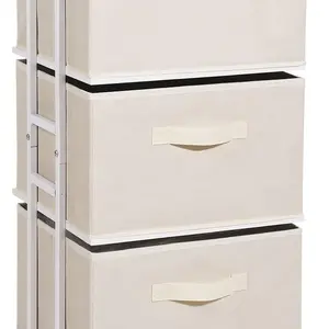 Houser Dresser Tower with 3 Drawers,Fabric Dresser Drawer Organizer Unit,Dresser Chest with Wood Top,Vertical Storage Dresser,Small Dresser for Bedroom,Office-Beige