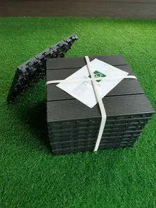 9 PCS heavy-duty & recyclable Wood-Plastic Interlocking Deck Tiles 11.8" x 11.8"- Waterproof Outdoor and Indoor Flooring for Backyard, Bedroom (Black)