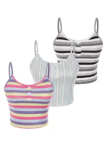 Women's Striped Tank Top Set, Comfortable Casual Home Wear, 3-Piece Women's Clothing Loungewear, Stylish & Soft Fabric, Perfect for Daily Use, Pajama Set, Nightwear