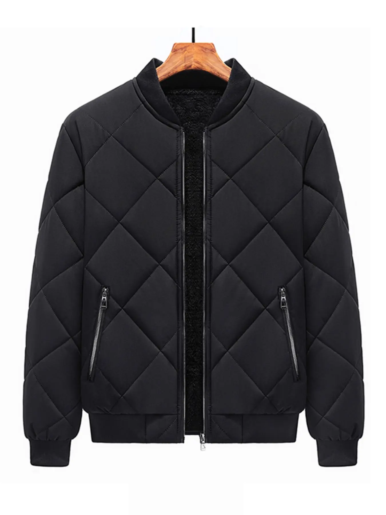 Men's Thermal Lined Zip Up Puffer Padded Jacket, Casual Warm Long Sleeve Mock Neck Coat for Fall & Winter, Thicker Outerwear, Casual Zipper Outerwear, Casual Outerwears, Going Out Tops, Quilted Outerwear Jacket, Casual Jackets