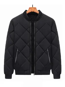 Men's Plain Thermal Lined Zip Up Solid Color Puffer Padded Jacket, Casual Warm Long Sleeve Mock Neck Coat for Fall & Winter, National Day Clothing, Thicker Outerwear, Going Out Tops, Quilted Outerwear Jacket, Casual Jackets