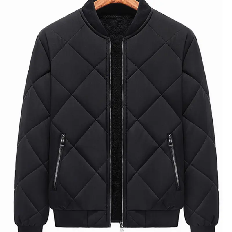 Men's Thermal Lined Zip Up Puffer Padded Jacket, Casual Warm Long Sleeve Mock Neck Coat for Fall & Winter, Thicker Outerwear, Casual Zipper Outerwear, Casual Outerwears, Going Out Tops, Quilted Outerwear Jacket, Casual Jackets, Cold Weather Gear