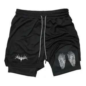 Graphic Basketball Track Shorts for Men Goth Workout Running Athletic Sport Drawstring Waist Shorts with Pockets 2 in 1 Gym Shorts outdoorfun