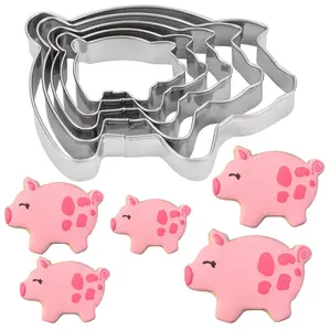 Five-piece large-size pig-shaped cookie cutter set - made of 430 stainless steel, rust-proof and durable. The largest size of the pig-shaped mold reaches 11.51 centimeters, suitable for DIY baking, pancakes, sandwiches, and party snacks. The molds can be