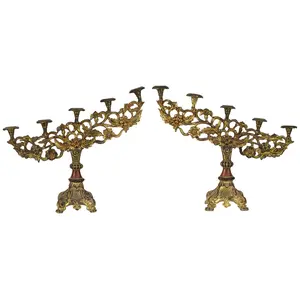 Set of 2 Antique Vietnamese Pagoda Candelabra