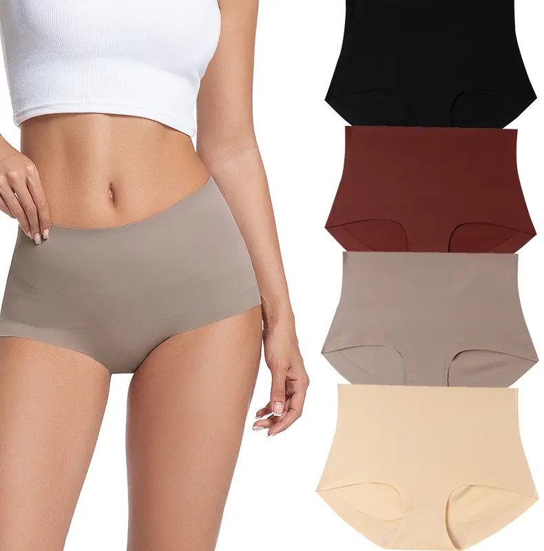 Women's High Waist Shaping Panties, 4 Pack Seamless Nylon Underwear with Tummy Control and Compression