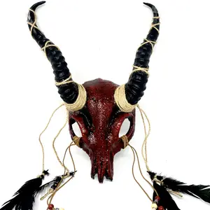 Krampus Ram Goat Demon with Horns Devil Halloween Masquerade Mask, Demonic Metallic Finish Party Masks