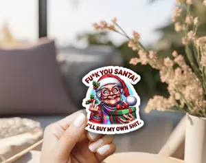 FU Santa Waterproof Vinyl Sticker, 3x3"