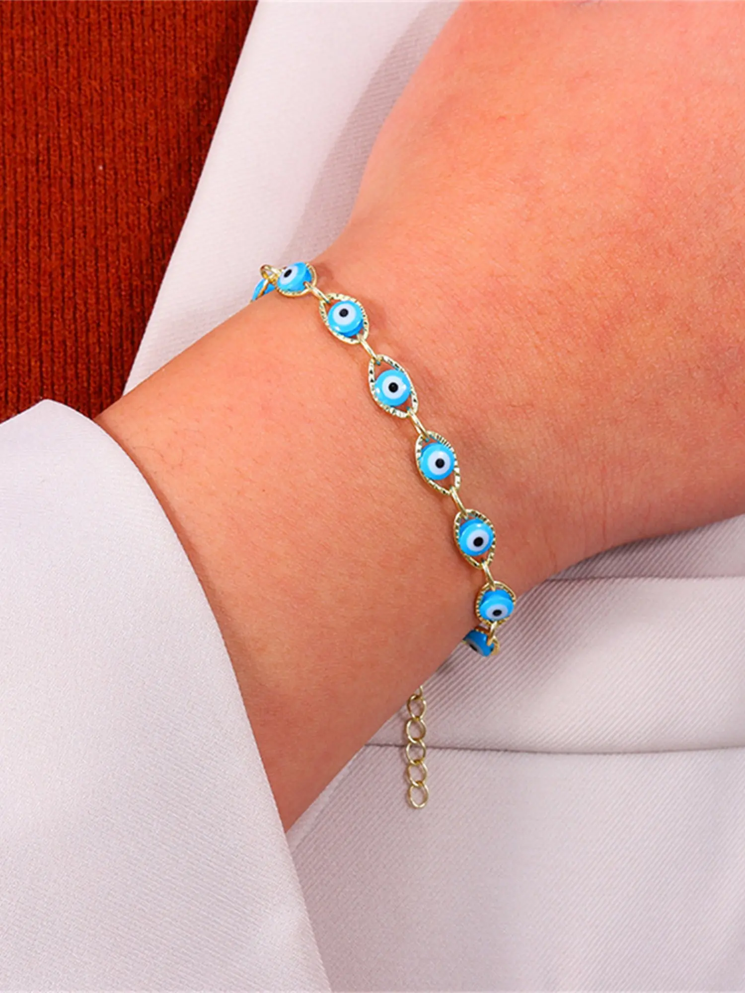 Bohemian Oval Evil Blue Eye Charm Bracelet Boho Style Bangles Trendy Stack Bangle Gold Silver Color Brass Chain Bracelets for Women Men Prayer Jewelry Alloy Chain Bracelet
