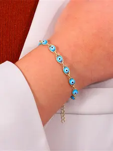 Bohemian Oval Evil Blue Eye Charm Bracelet Trendy Stack Bangle Gold Silver Color Brass Chain Bracelets for Women Men Prayer Jewelry