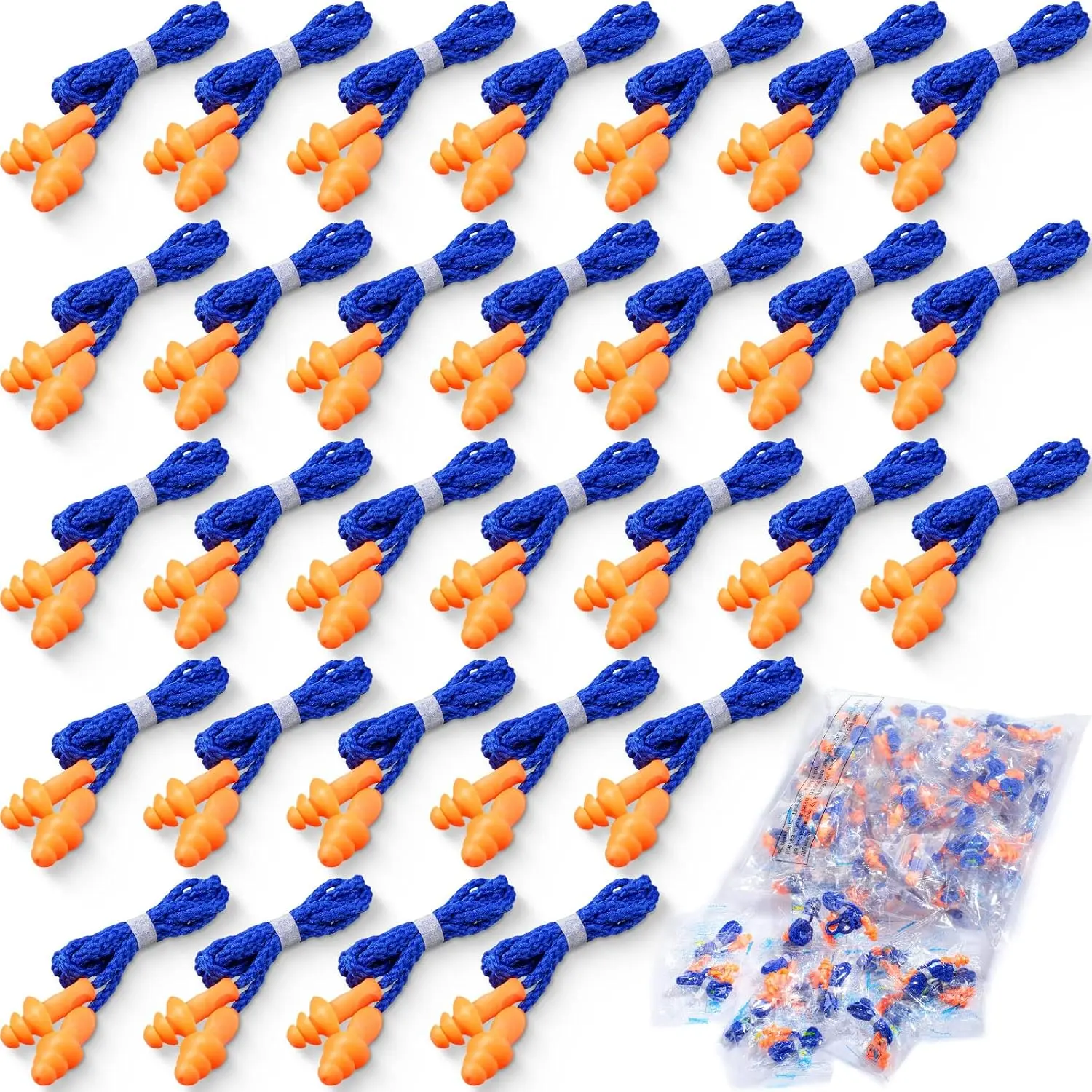 200 Pairs Ear Plugs Reusable Silicone Earplugs with Cord Sleeping Individually Wrapped Hearing Protection Noise Cancelling Earplugs for Work Construction Shooting Sports(Blue, Orange)