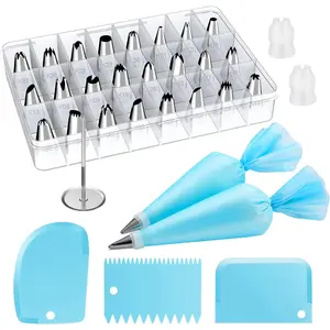 32- Piping Bags and Tips Set with 24 Icing Piping Tips, 2  Pastry Bags 12 Inch,  Piping Icing Bags and Tips, Cake Decorating Kit for Frosting Cookie, Cupcake