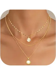 Layered Golden Necklace for Women Golden Plated Pendant Necklace Set Golden Necklace Satck Dainty Golden Chain Trendy Jewelry for Women