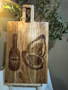 Original Designed 19x10x1 Cutting Board with Laser Engraved Bottle of Tabasco & Oyster Unique Wood Artwork