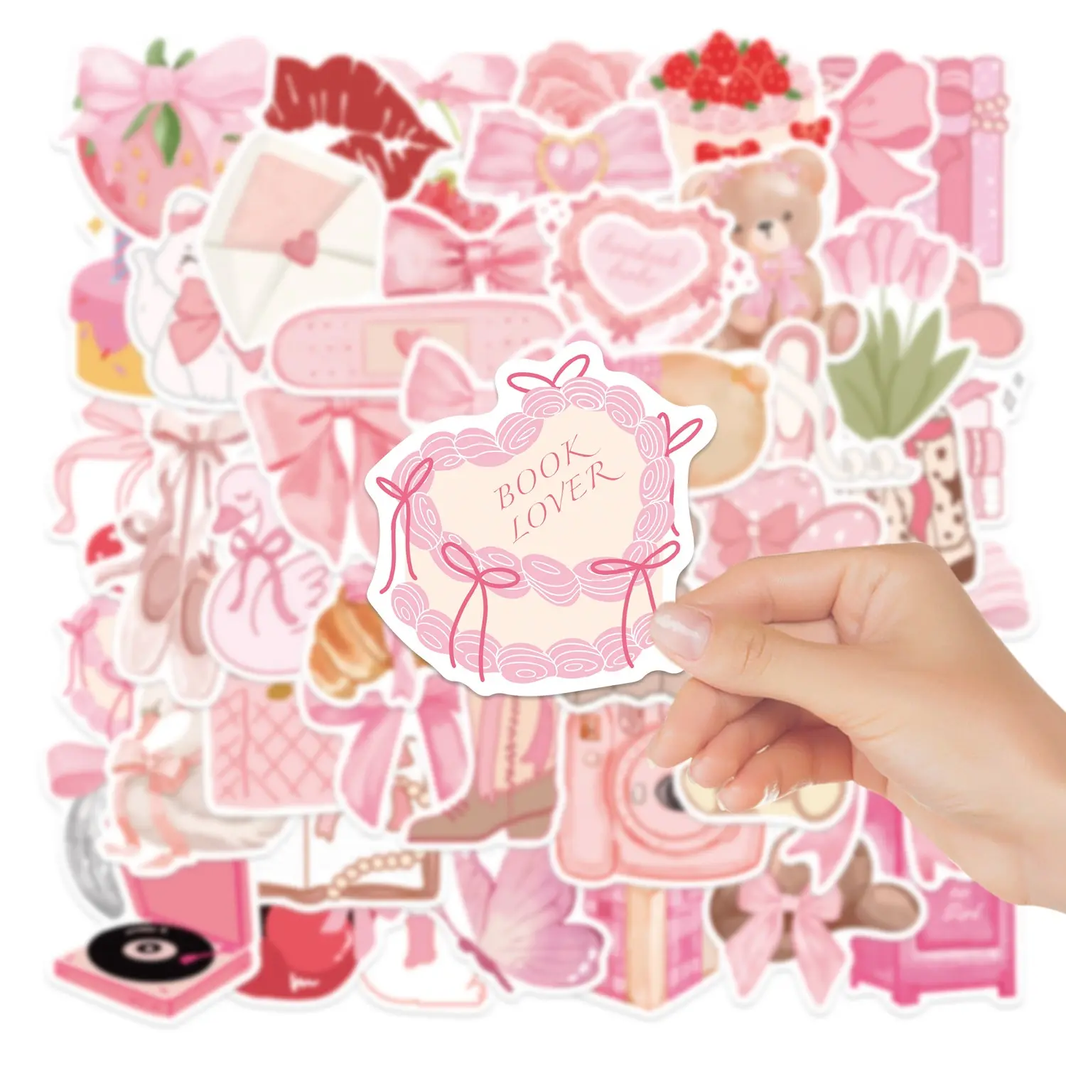 50pcs Pink Coquette Bow Stickers Pack, Sticker Packs Waterproof 