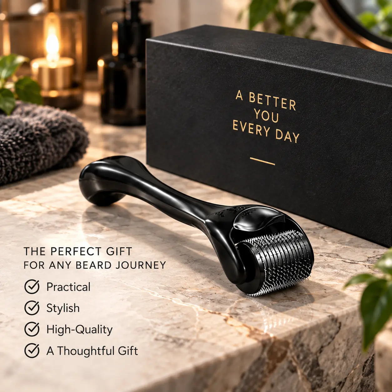 Beard Derma Roller for Men, 0.25mm Microneedle Roller with 540 Titanium Needles, Face, Beard & Scalp Care Tool with Protective Storage Case, 1 Piece
