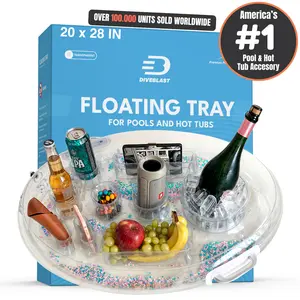 DIVEBLAST Floating Drink Holder for Pools & Hot Tubs —  Holds Up to 50 LBS — Cool & Unique Drink Floaties (TRANSPARENT)