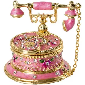 Hand Painted Enameled Decorative Telephone Hinged Jewelry Trinket Box GiftsMother's Day gift for mom, wife, or lady