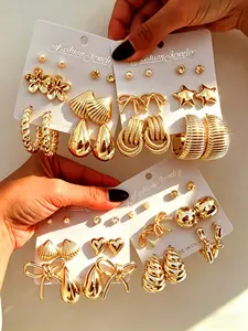 48pcs Chunky Hoop Earrings Set, Vintage Floral Butterfly Shell Imitation Pearl Star Drop Threaded Braided, Daily Party Gift for Mom Girlfriend